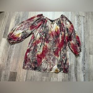Women's Paisley Print Top - Red and Cream Sara Michelle Red Sheer Floral Blouse